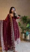 Sc 1329 Heavy Fandy Silk Embroidery Work Gown With Pant Dupatta Wholesale Online